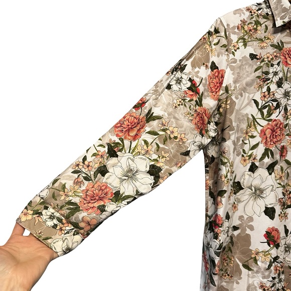 Chico’s Pink Green Floral No Iron Button Down Shirt Size 16 Chic Stretch Comfy - Picture 5 of 12